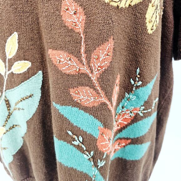 Vintage Fall Leaves Knit Sweater Short Sleeve Alfred Dunner Women's Plus 2X 3645 - Picture 2 of 7